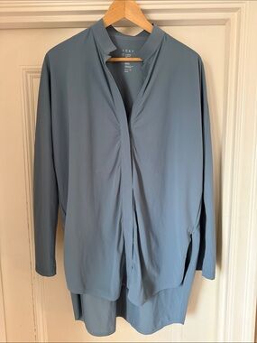ADAY Women's Slate Blue Button-Down Long Sleeve Shirt